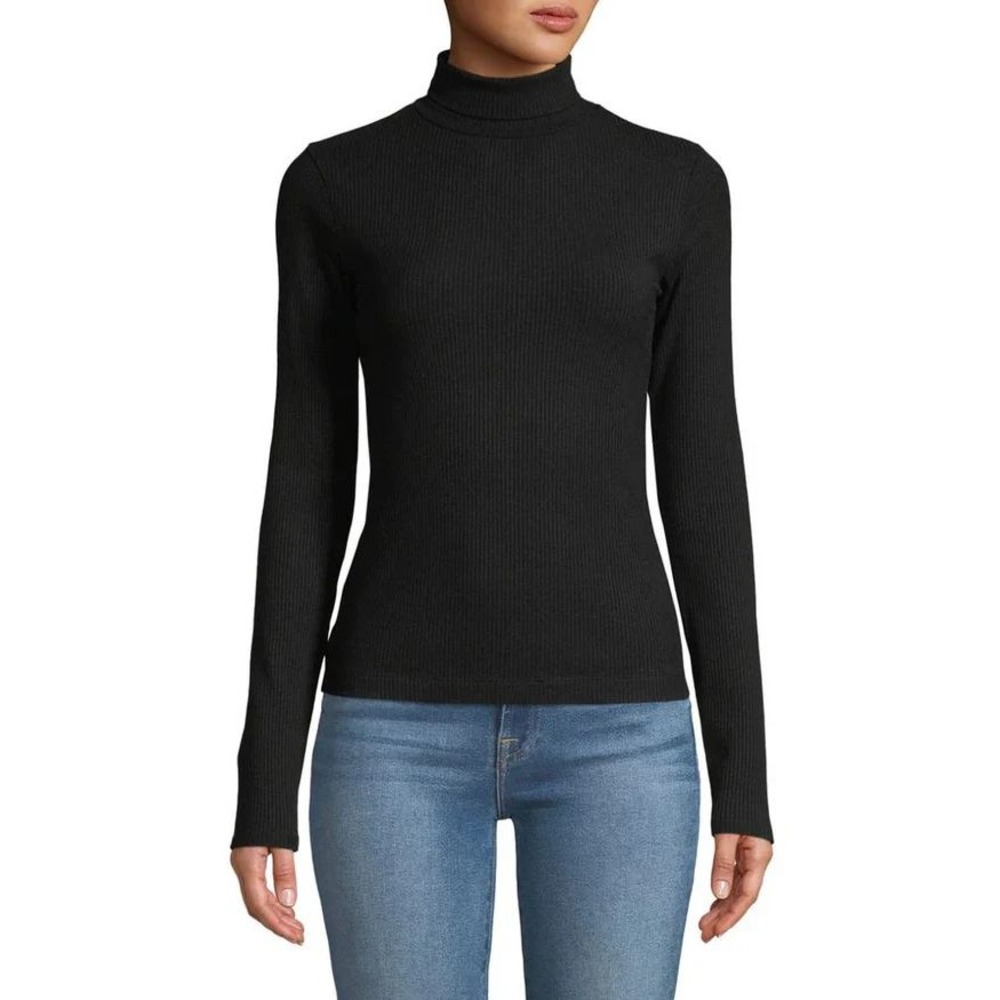 7 For All Mankind Turtleneck Women Size M Black Excellent Ribbed Long Sleeve